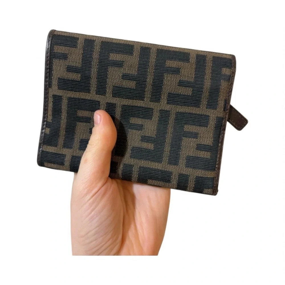 Fendi Logo‎ Canvas Wallet in Brown and Black